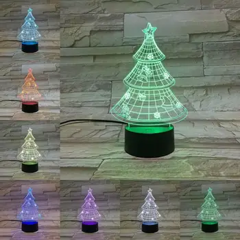 Božično Drevo 3D Lučka 7 Barv Spreminja Noč Svetlobe Vzdušje Počitnice Razsvetljavo Stranka Domov Namizni Dekor Dotik Oddaljeno Črno Osnovo