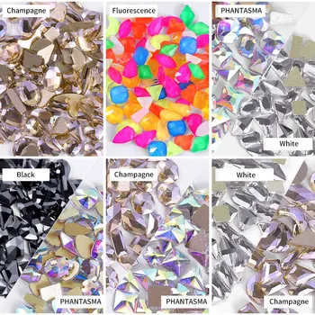 100 Kos/Paket Sijoče Kristalno 3D Nail Art Nosorogovo Okraski Mešane Oblike Flatback Diamant Nakit Design Manikura Dodatki