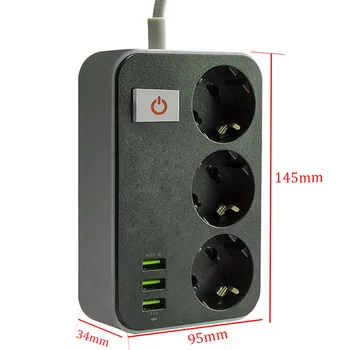 Eu ruske Plug 3 Električni Podaljšek Vtičnico 3 Vrata USB Stikalo za 1,8/3M Bakreni Kabel Moč Trak, Zaščita pred Preobremenitvijo Omrežni Filter