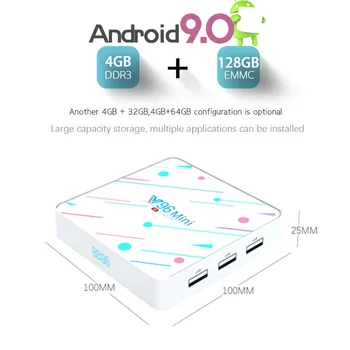 Vmade Mini Set-Top Box Allwinner H6 Quad Core Android 9.0 4G+128GB UHD 6K H. 265 WIFI 1,5 GHZ Google TV Media Player