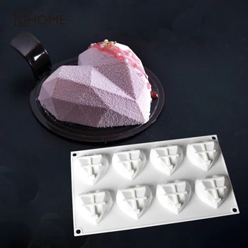 8 Lukenj 3D Diamond Ljubezen Srce Oblika Silikonsko Plesni Bakeware za Goba Pecivo Šifon Mousse Pecivo Sladica Kalupi