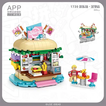 2019 LOŠKI Mini Bloki Igrišče Burger shop pijač trgovina Igrače vrtiljaka Plastičnih Bloki Izobraževalne DIY Arhitektura Modela