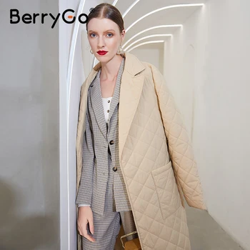 BerryGo Dolge ravne plašč z rhombus vzorec Priložnostne sashes ženske pozimi parka Globokimi žepi, prilagojene ovratnik stilsko vrhnja oblačila