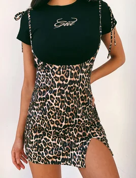 Seksi Leopard Tiskanja: Špageti Trak Bodycon Mini Obleka Ženske Poletje Moda Vestidos Noč Stranka Klub Obleke Splošno Oblačila