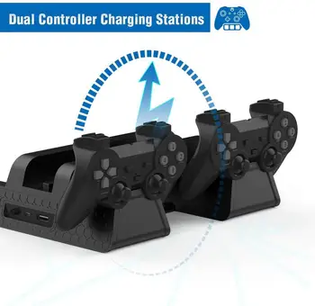 Dvojno Krmilnik Polnjenja Dock Postajo Multifuctional Stojalo s Hlajenjem in Sistem za Polnjenje Playstation 4/ PS4 Slim/ PS4 Pro