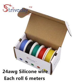 24AWG 30 m/box Prilagodljiv Silikonski Kabel Žice, Pocinkane Baker vrstici 5 barvni Mix polje 1 okvir 2 paket Električne Žice Skladu Baker DIY