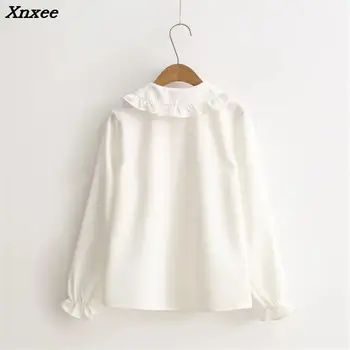 2018 Ženske bluze dekleta jeseni dolg rokav peter pan ovratnik bowknot belo bluzo majica Japonski šoli enotno Xnxee
