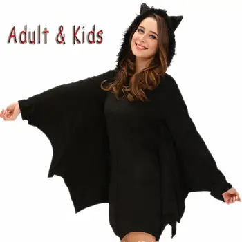 Ženske, Dekleta Halloween Bat Kostum Puhasto Živali Cosplay Anime Pulover S Kapuco Z Ušesi Krila Mati Hči Vampir Kostum Fancy Oblačenja