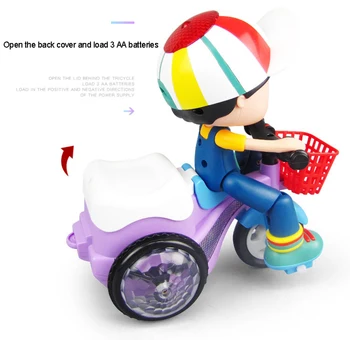 Baby Doll Igrača Slika Igrače Model Lutka 360° Stunt Obračanje Tricikel, Glasba, Razsvetljava Elektronske Igrače z Zvokom Otroke Božič Darilo