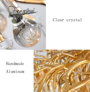 Nordijska Luxury Gold Crystal LED Stropni Lestenec, MANSARDA Villa Lustre LED Obesek Lučka Dnevna Soba Hotel Dvorani Dekor Viseče Svetilke