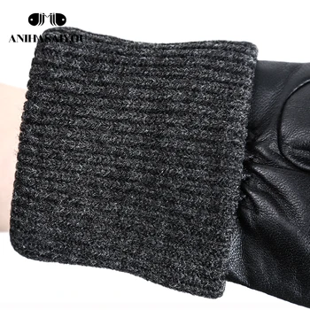 Moda black ženske dolge rokavice, Pravega Usnja toplo ženske usnjene rokavice, Dobra kvaliteta ovčje kože ženske rokavice-7029