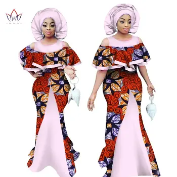 Afriške Maxi obleke za Ženske brez Rokavov Dashiki Tiskanja morska deklica Obleke Afriki Slog z Headscarf Plus Velikost BRW WY1065