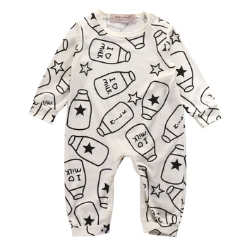 Jeseni Novorojenega Dojenčka Baby Boy Girl Otroci Steklenico Oblačila Obleko Bombaž Romper Jumpsuit Velikost 0-18 M