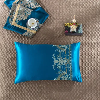 Modra barva Luksuzni Royal Posteljnine komplet za Posteljo/Ravno list Posteljo razširila nabor Prevleke Kraljica Kralj Posteljo nastavite Saten in Bombažne Rjuhe kritje set