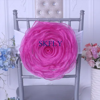 CH091J SKFLY novo veliko barv po meri izdelan poročni dekoracijo organza hot pink stol rose cvet z belo spandex band