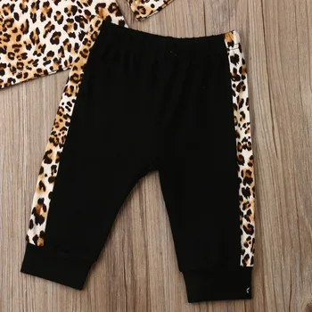 Moda Jeseni 2Pcs Malčka Otroci Dojencek Dekliška Oblačila, ki Leopard Tiskanja Dolg Rokav Vrhovi+Hlače Priložnostne Dekleta Obleke Obleko