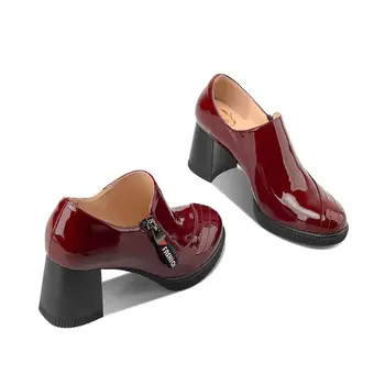 ALLBITEFO velikost 33-42 vino rdeča modni resnično pravega usnja, ženske pete, čevlji seksi Nepremočljiva platformo visoke pete, čevlji, visoke pete