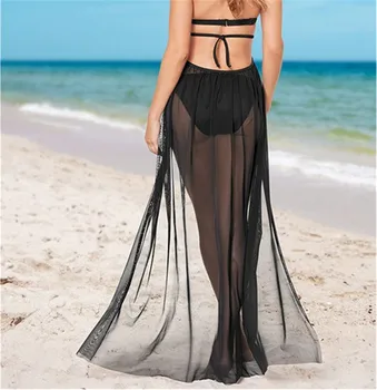 Plaža prikriti Pareo Krilo Ženske Plaža Brisačo Šifon Black Coverup Kopalne Obleke, Kopalke Tunika Bikini Caftan #Q663