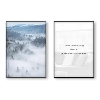 Megla Krajine Gorski Gozd Sliko Bi Močno Se Srečno Življenje Inspirativno Motivacijske Ponudbe Plakat Wall Art Platno, Tisk