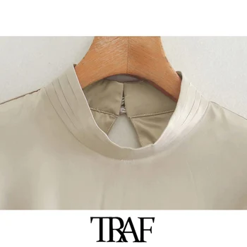 TRAF Ženske Elegantna Moda Crossover Podrobno Prijetno Midi Dress Vintage Visoko Vratu Backless Režejo Ženske Obleke Vestidos