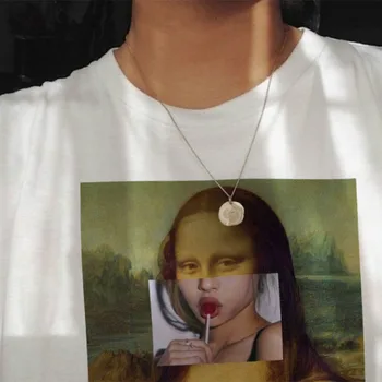 Mona Lisa risanka smešno modni T-shirt tiskanje humoreska osebnosti, moda Harajuku Poletje priložnostne svoboden estetika ženskih oblačil