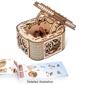 Mehanski Modeli 3D Lesene Puzzle-Mehanske zakladnico DIY Leseni Nakit Storege Polje, Božični Okraski, Darilo za Rojstni dan