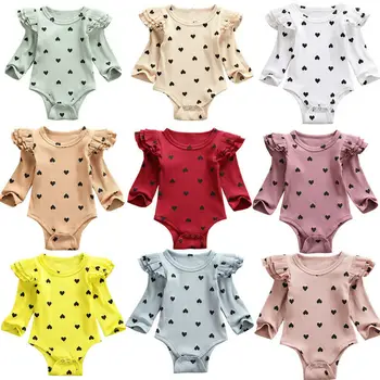 0-24M Baby Bodysuits Novorojenček Dojenček Fant Dekle z Dolgimi Rokavi Romper Polka Dot Ruffles Playsuit Oblačila Kostum Obleko 0-24M