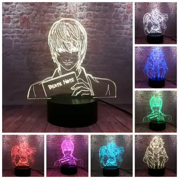 Light-up Smrti Opomba Figuras Model 3D Iluzije LED Lučka 7 Barv Spreminjanje Nočna Japonska Manga Yagami Light Anime Slika Igrače