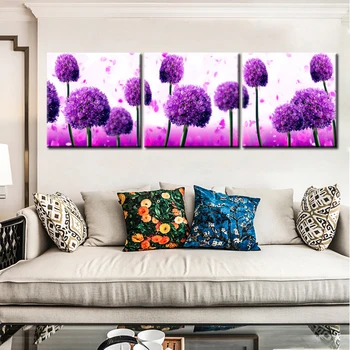 Sodobna 3 Modulov Cvet Plakatov in Tiskanje Wall Art Platno Barvanje Royal Purple Allium Giganteum Dekoracijo Sten Za dnevno Sobo