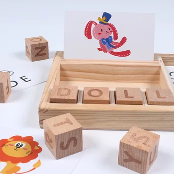 Lesene Kognitivne Puzzle Kartice Kartonske Novega Otroka Izobraževalne Igrače, Učenje Angleščine Lesena Otroška Montessori Materiali Matematiko Igrače