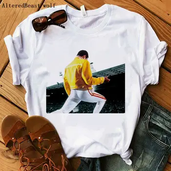 Ženske T-Shirt Freddie Mercury tshirt tiskanja harajuku Vrhovi vogue o-vratu Kraljica t ženska majica kratek rokav rock oblačila srčkan majica