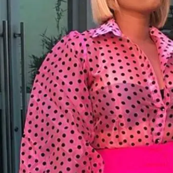 Afriški Stil Polka Dot Vrtnico Rdečo Bluzo Urad Dama Elegantno Elegantno Puff Dolgo Sleeved Majico 2019 Moda Za Ženske, Pregleden Vrh