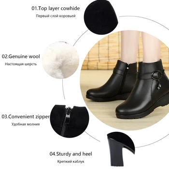 JXANG Novo 2020 Ročno izdelani čevlji za ženske leto novo visoko-kakovostno usnje, visoke pete škornji ženske retro debele pete zimski škornji