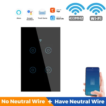 WiFi Smart Light Touch Switch Ne+so Nevtralni Žice Smart Življenje Tuya APP nadzor Alexa googlova Domača stran Združljiv 1/2/3 Banda Plošča