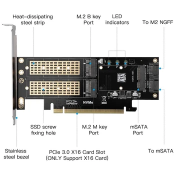 3 v 1 NGFF in MSATA SSD vmesniško Kartico M. 2 NVME, da PCIe 16X/M. 2 SATA SSD da SATA III SATA Pretvornik+2 SATA Kabel