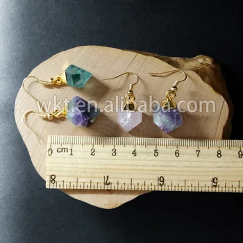 WT-E159 moda raw fluorite kamen točke čar uhani visijo,naravne fluorite kamen točke čar uhani visijo