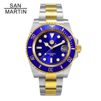 San Martin Ocean Master Luksuzni Pazi za moške Safirno Steklo Keramični Samodejno Stainlees Jekla relogio masculino часы relojes Nova