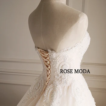 Rose Moda Omamljanje Čipke Poročna Obleka Princess Poroka Obleke Žogo z 3D Cvetje Realne slike