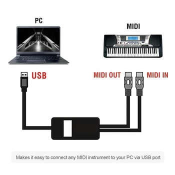 USB MIDI Kabel Električni Klavir Boben, Kitara Glasbe Pripravo Vmesnik Kabel Pretvornik Podpira Mac OS in Windows