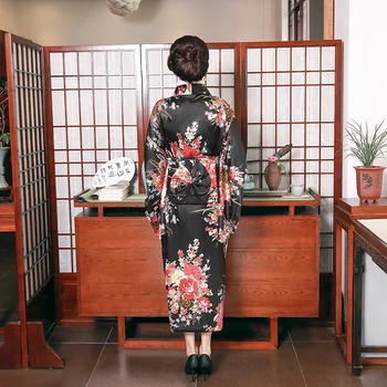 Črna Moda Nacionalnih Gibanj Ženske Seksi Kimono Yukata Z Obi Novost Večerno Obleko Japonski Cosplay Kostum Cvetlični sleepwear