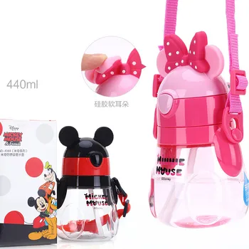 Disney 440 ML Baby Minnie Mickey Steklenico Vode Slame Drinkware Otroci Hranjenje Pokal Lep Dom Šola Prenosni Mešalniku Z Vrvjo