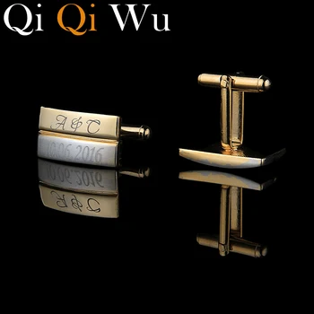 Qi Qi Wu Novo Zlato Meri zapestne gumbe, Poroka Groomsmen Vgravirana francoski Lisice Osebna, Poslovna Darila, Zlati Nakit za Moške