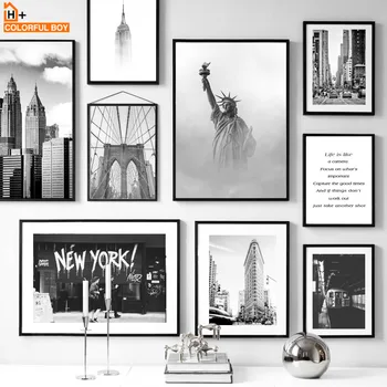 Newyorški Kip Svobode Črno Bel Nordijska Plakatov In Fotografij Wall Art Platno Slikarstvo Stenske Slike Za Dnevna Soba Dekor