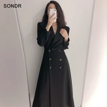 Enega Kosa Urad Ženske Obleke, Elegantne Proti-Vrat Seksi Obleko 2020 korejske Modne Poletne Barva Dolg Rokav Obleka Dolge Obleke