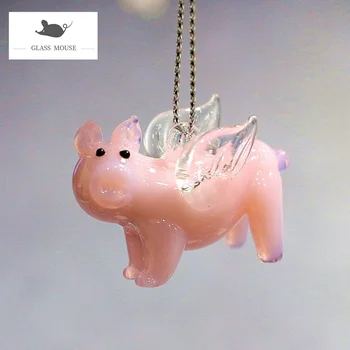 6pcs Dekorativne Figurice Miniaturni Murano Stekla Roza Flying Pig Okraski Doma Dekor Dodatki, Ročno Srčkan Živali Obeski