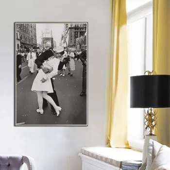 Vintage Umetnosti Črno-Bela Fotografija Zmago Poljub Plakat New York Platno Slikarstvo Sliko Natisniti Doma Wall Art Okras