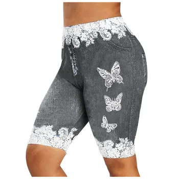 Kolesarske hlače za ženske modni Visoko Pasu 3D Tiskanja Hlače Push Up Dokolenke umetno Kavbojke Plus Velikost Femme Leggins kratek femme ete