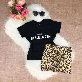 2PCS Malčka Otroci Baby Girl Obleke Vrhovi T-Shirt+Leopard Tiskanja Krilo Obleke