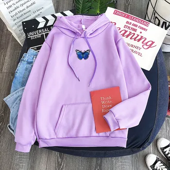 2020 kpop Ohlapen pulover s kapuco modri metulj, ki so hoody Jeseni Ženske Hoodies Skakalec Dolgimi Rokavi Pulover Ženske, Zadebelitev