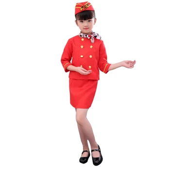 Otrok Let Attendant Fantje Pilotni Cosplay Kostum Halloween Fancy Stranka Darilo Stevardesa Air Force Maškarada Oblačila Sklop